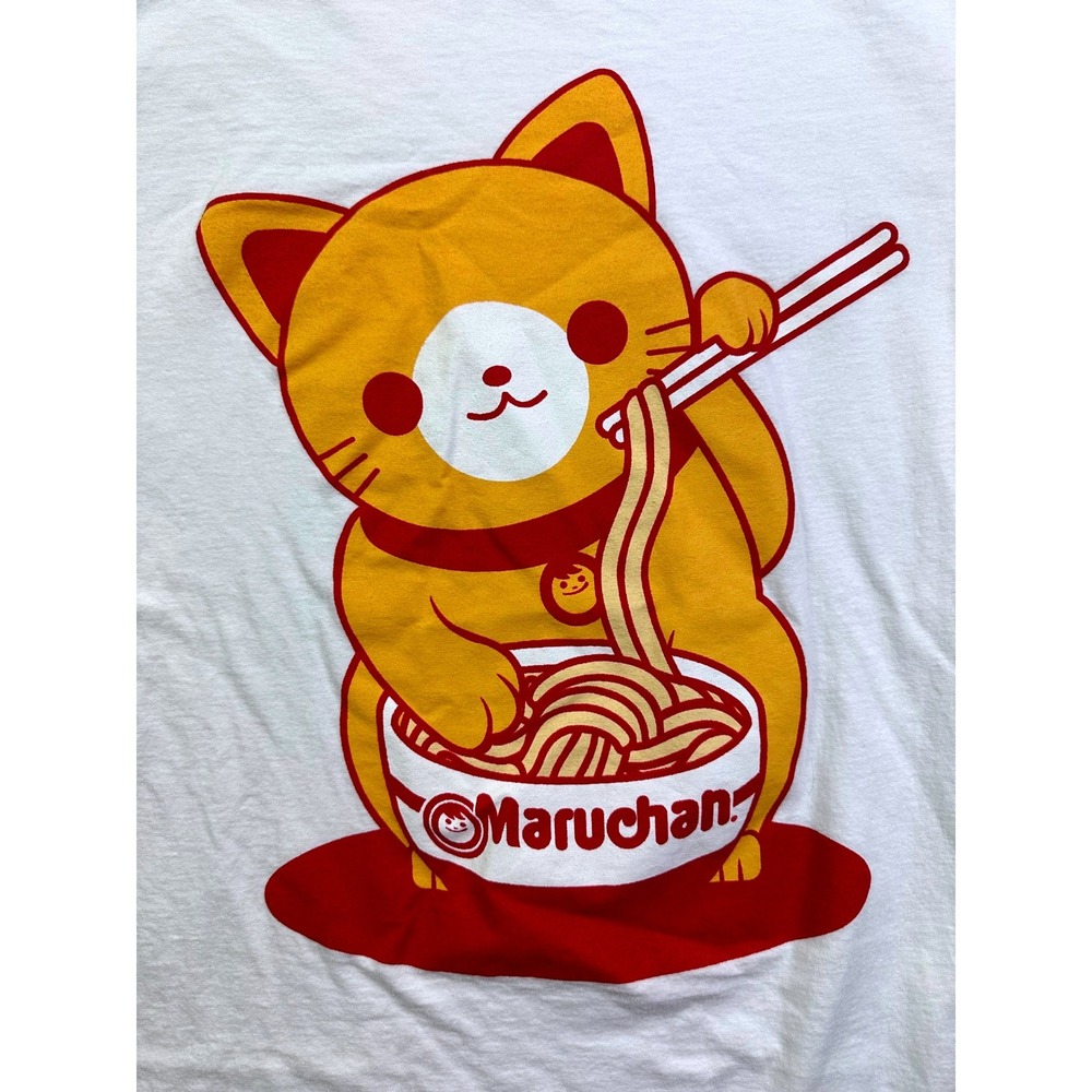 Maruchan Ramen Lucky Cat Graphic T-Shirt White Men's Large Anime Noodle Tee‎